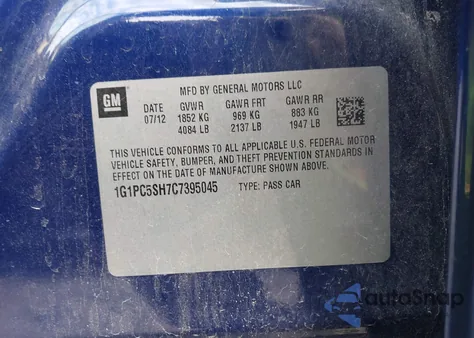 2012 Chevrolet Cruze Ls z USA, uszkodzony, nr VIN 1G1PC5SH7C7395045